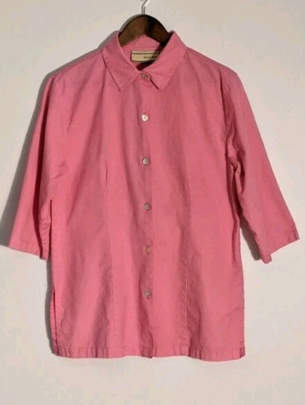 Carrie Allen 3/4 Sleeve Linen/Cotton Blend Pink Button-Up Collared Shirt, Large